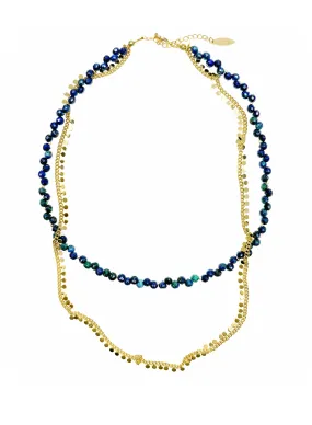 Phoenix Lapis with Chain Double Layers Necklace LN037