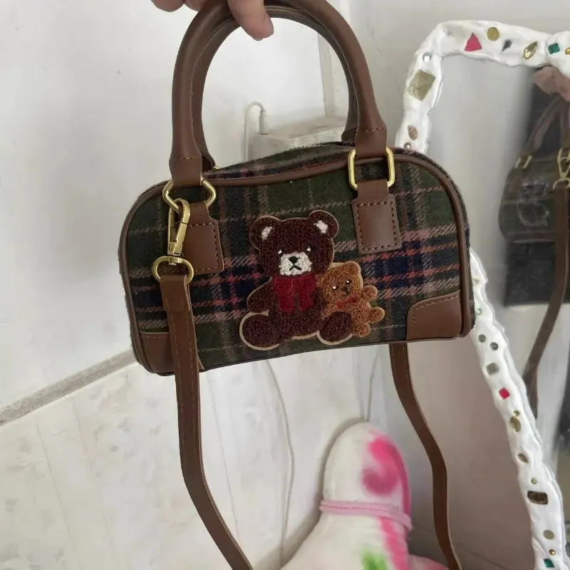 Plaid Bear Crossbody Bag