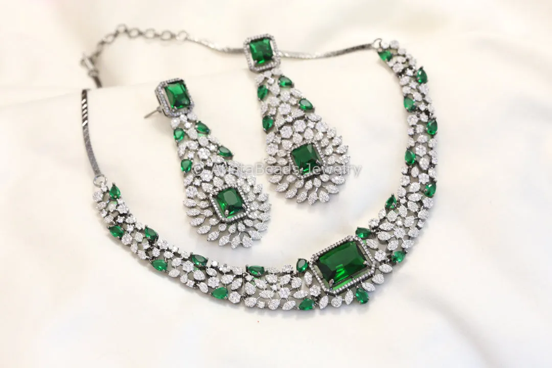 Premium Nano CZ Necklace Set - Green