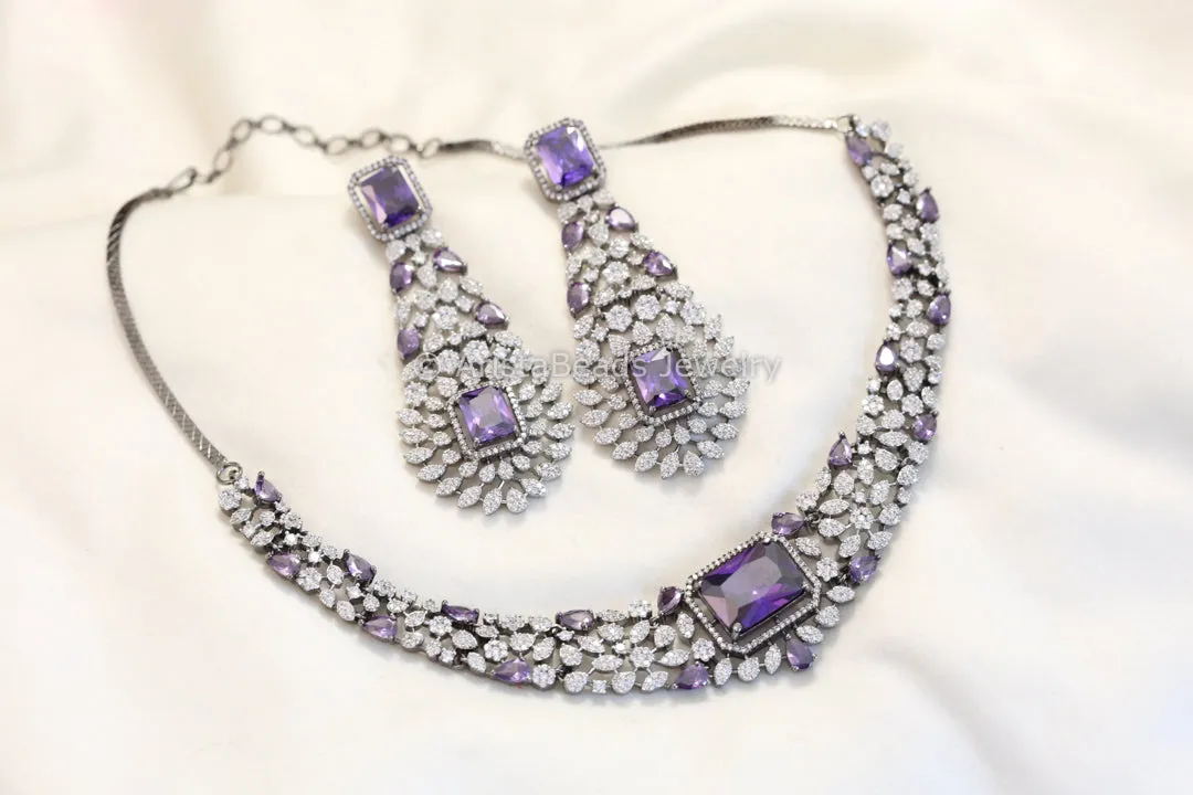 Premium Nano CZ Necklace Set - Purple