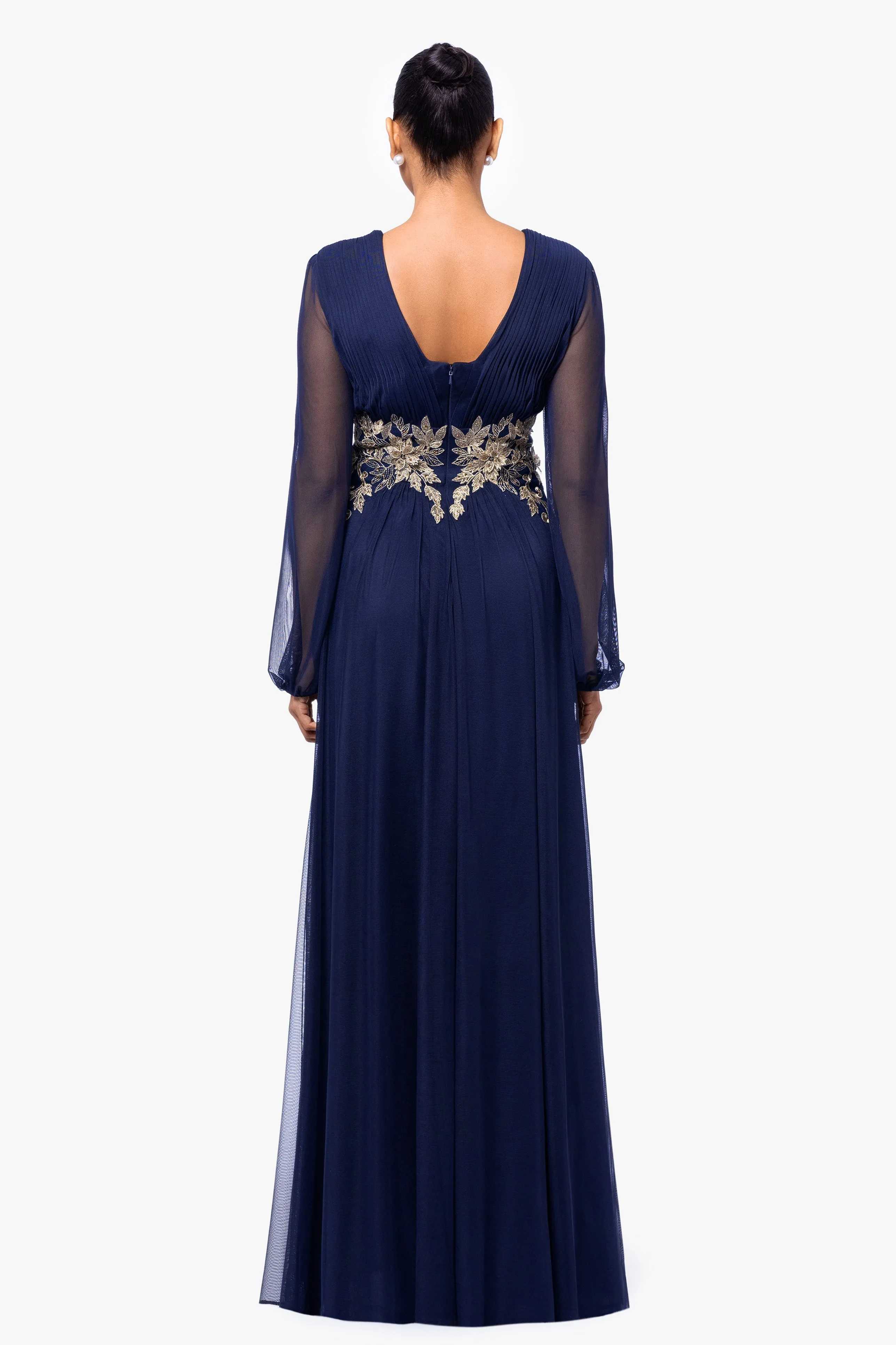 Rebecca Long Sleeve Mesh Floor Length Gown