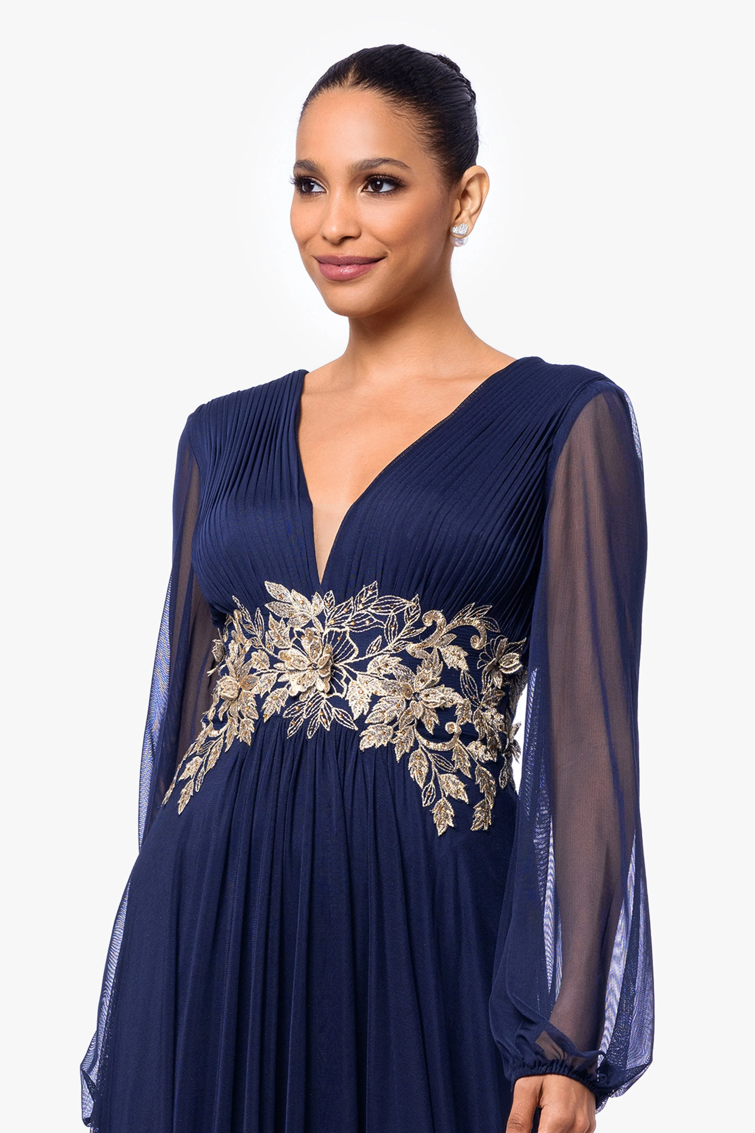 Rebecca Long Sleeve Mesh Floor Length Gown