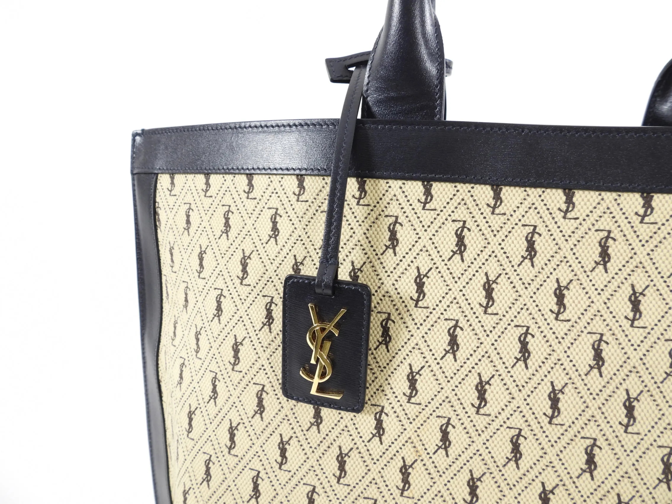 Saint Laurent Monogram Canvas and Leather Tote Bag