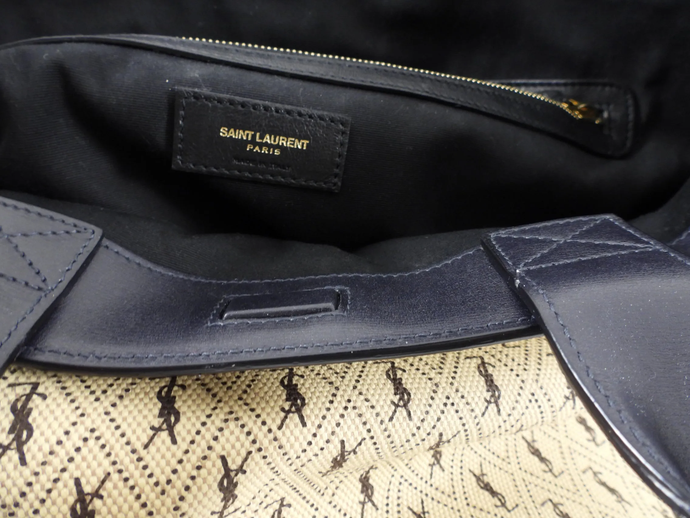 Saint Laurent Monogram Canvas and Leather Tote Bag