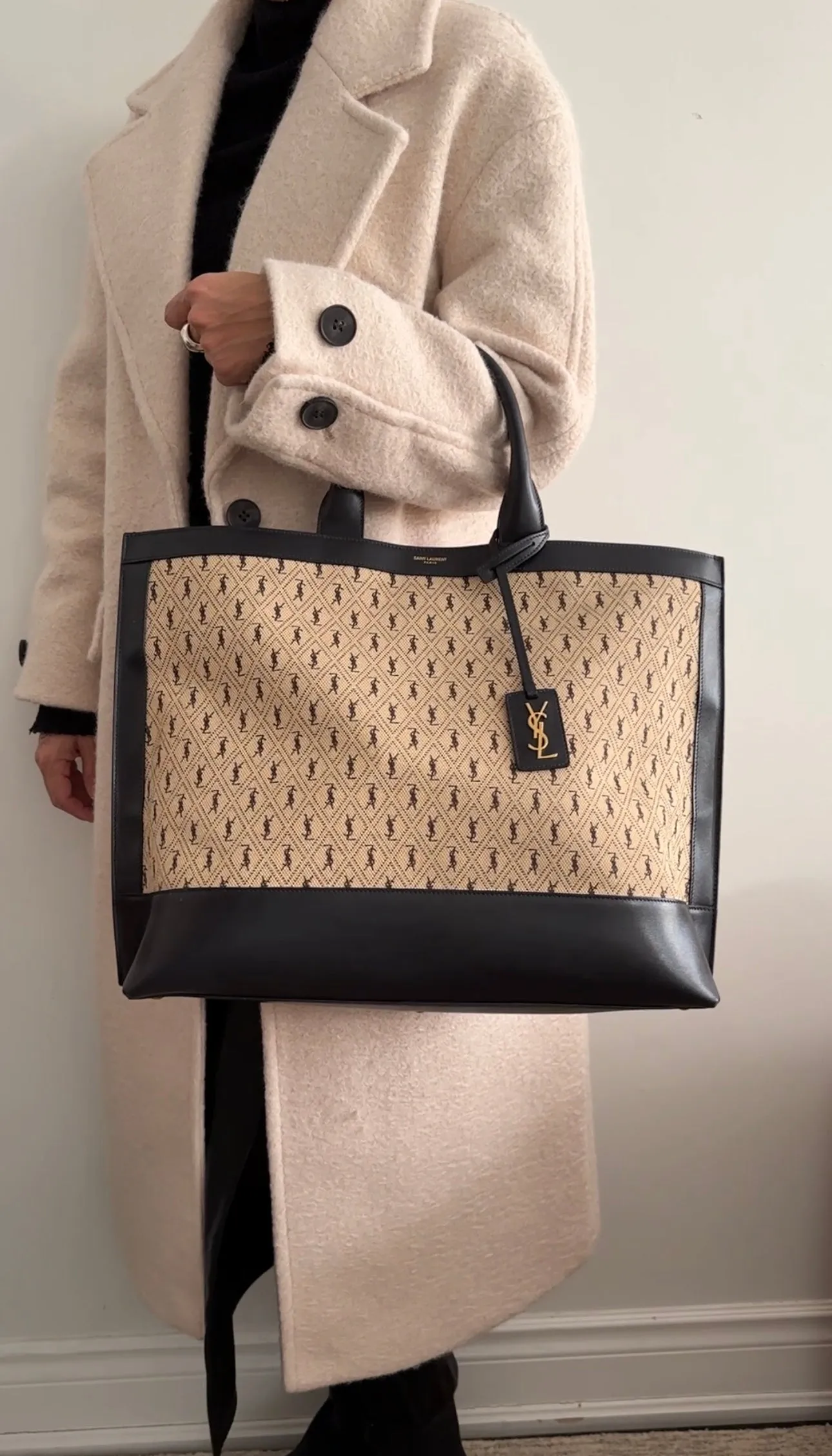 Saint Laurent Monogram Canvas and Leather Tote Bag