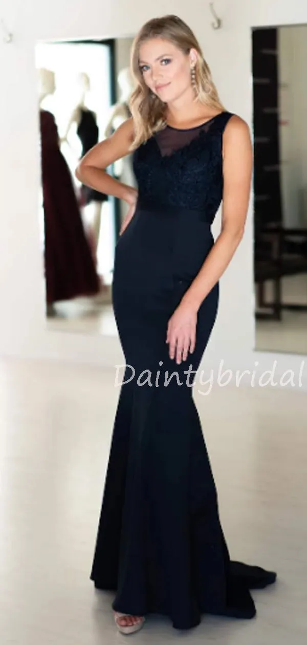 Sexy Scoop Neck Satin Long Evening Dresses Prom Dresses.DB10517