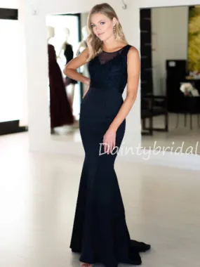 Sexy Scoop Neck Satin Long Evening Dresses Prom Dresses.DB10517