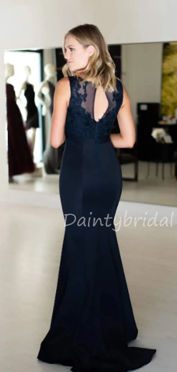 Sexy Scoop Neck Satin Long Evening Dresses Prom Dresses.DB10517