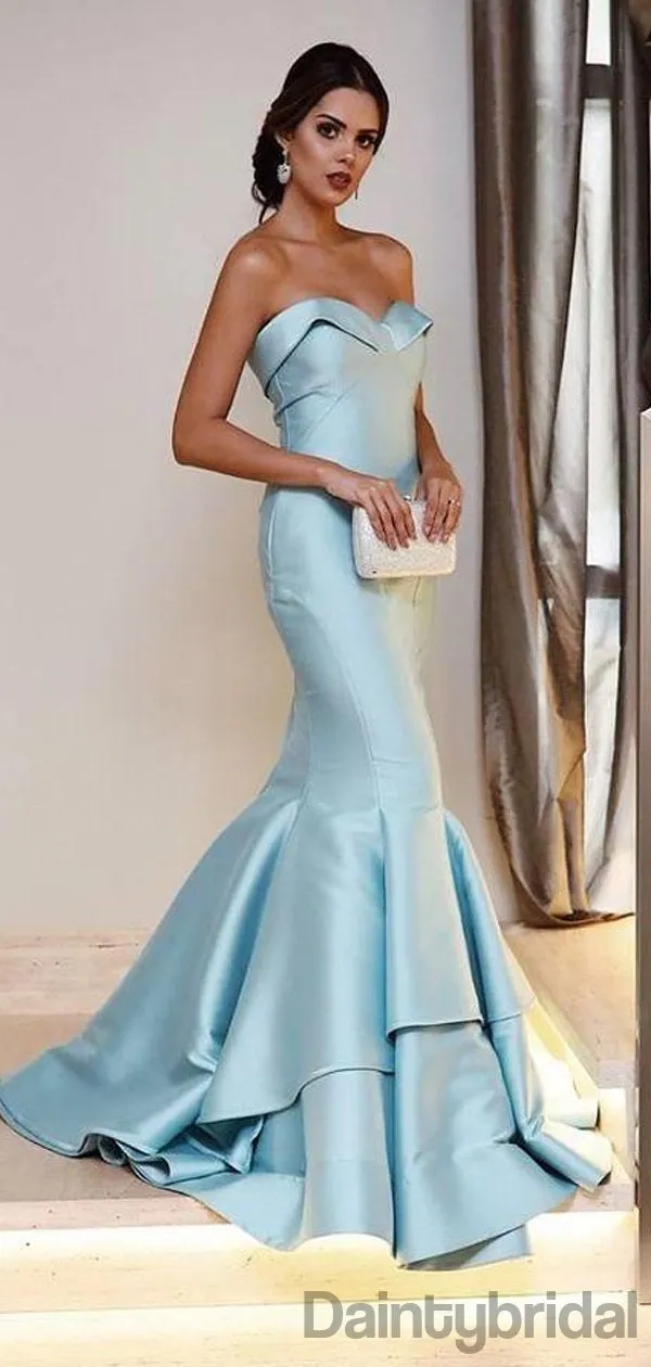 Sexy Sweetheart Mermaid Satin Long Prom Dresses With Train.DB10155