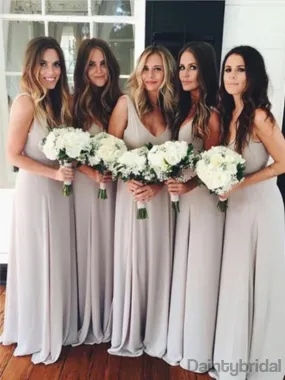 Sexy V-neck Open Back Floor Length Chiffon Bridesmaid Dresses.DB10329