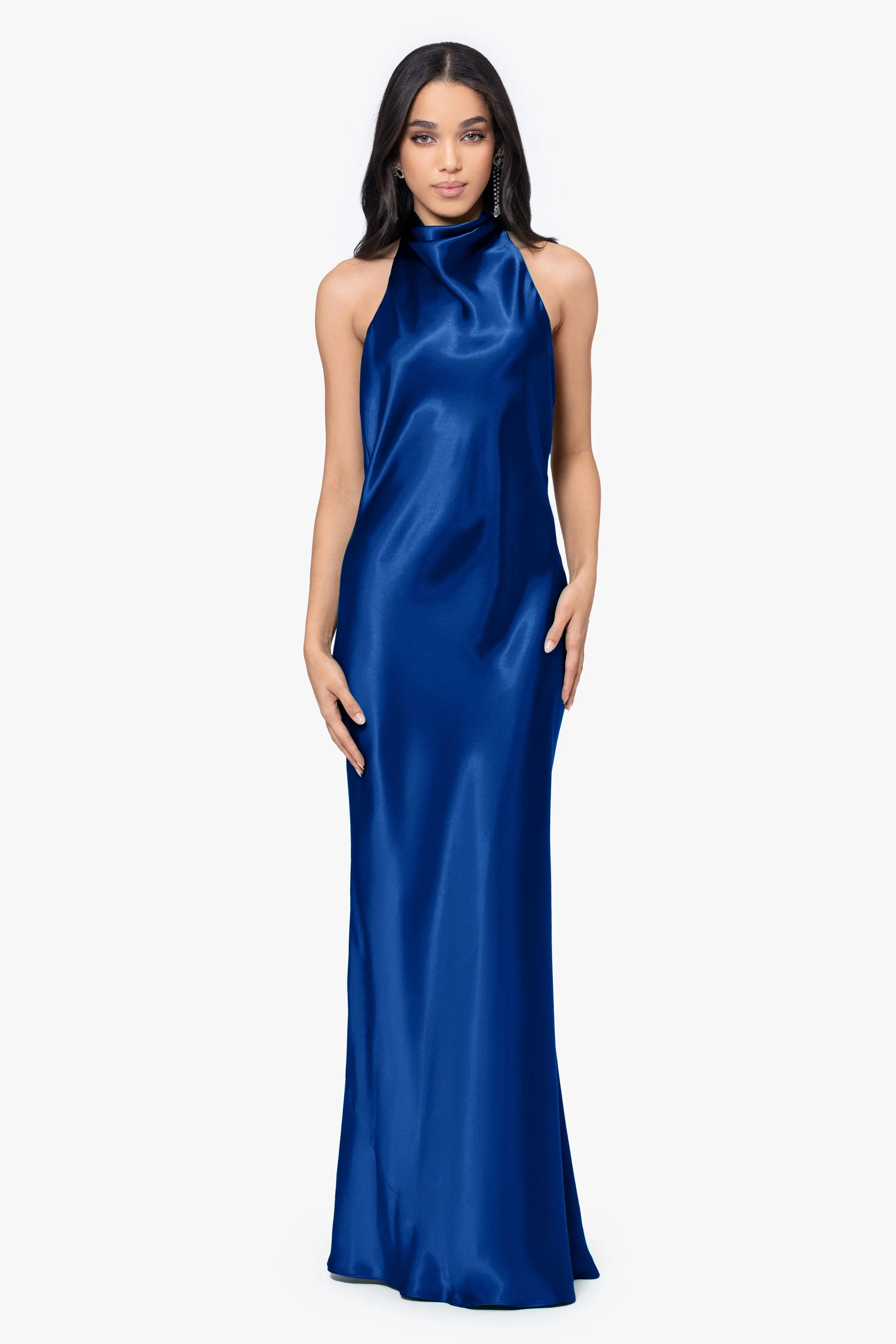 Shannon Halter Necktie Floor Length Dress