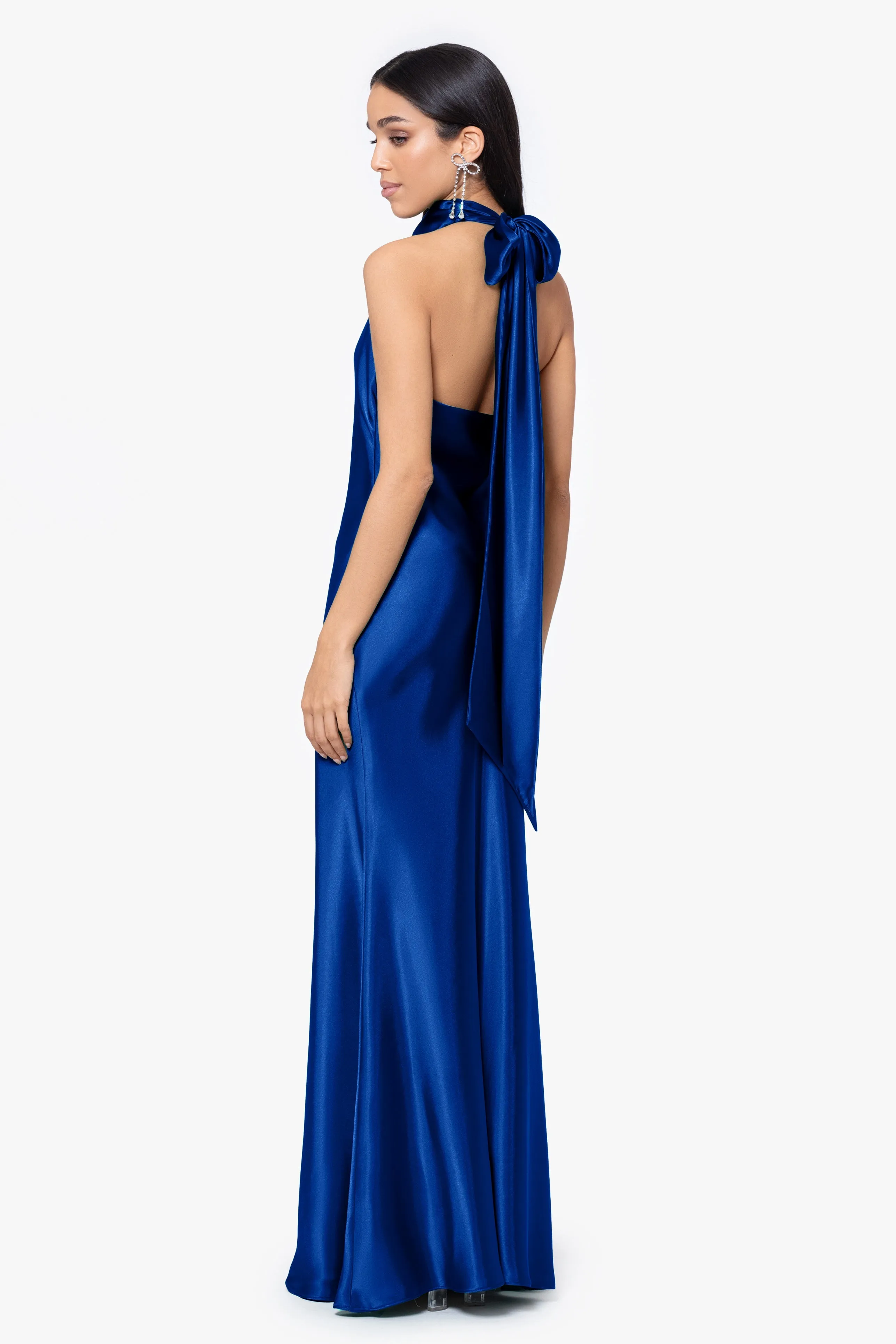 Shannon Halter Necktie Floor Length Dress