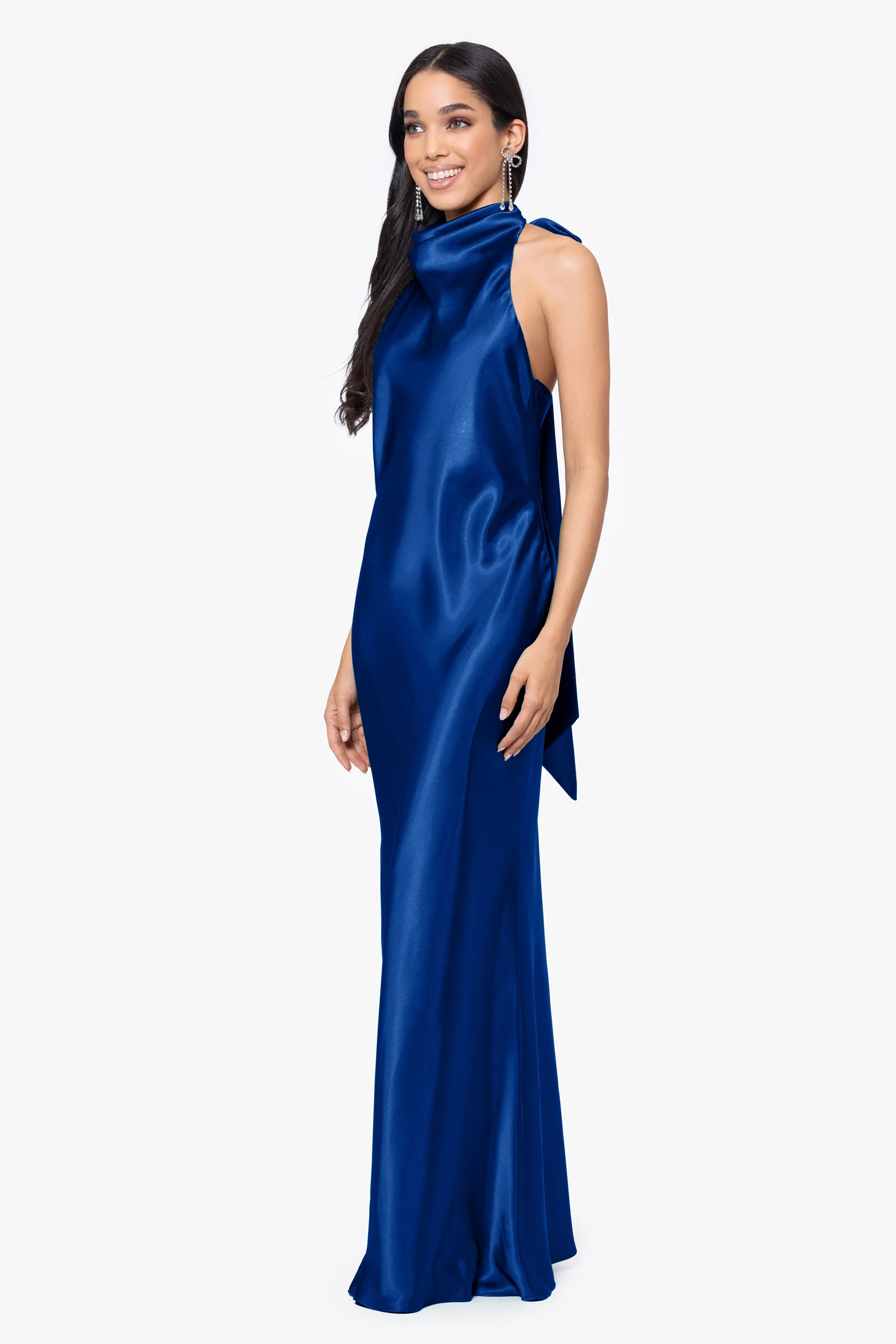 Shannon Halter Necktie Floor Length Dress