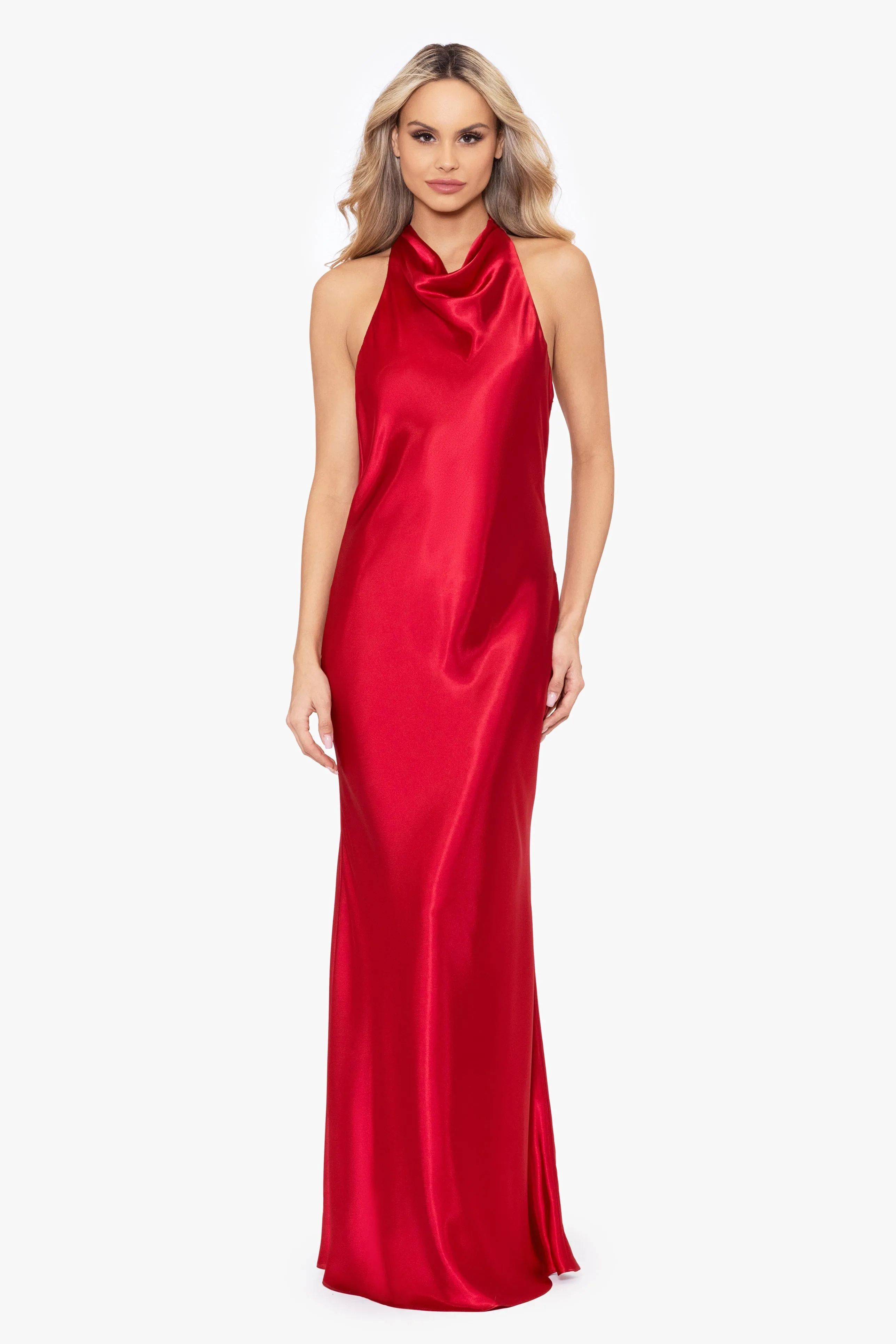 Shannon Halter Necktie Floor Length Dress