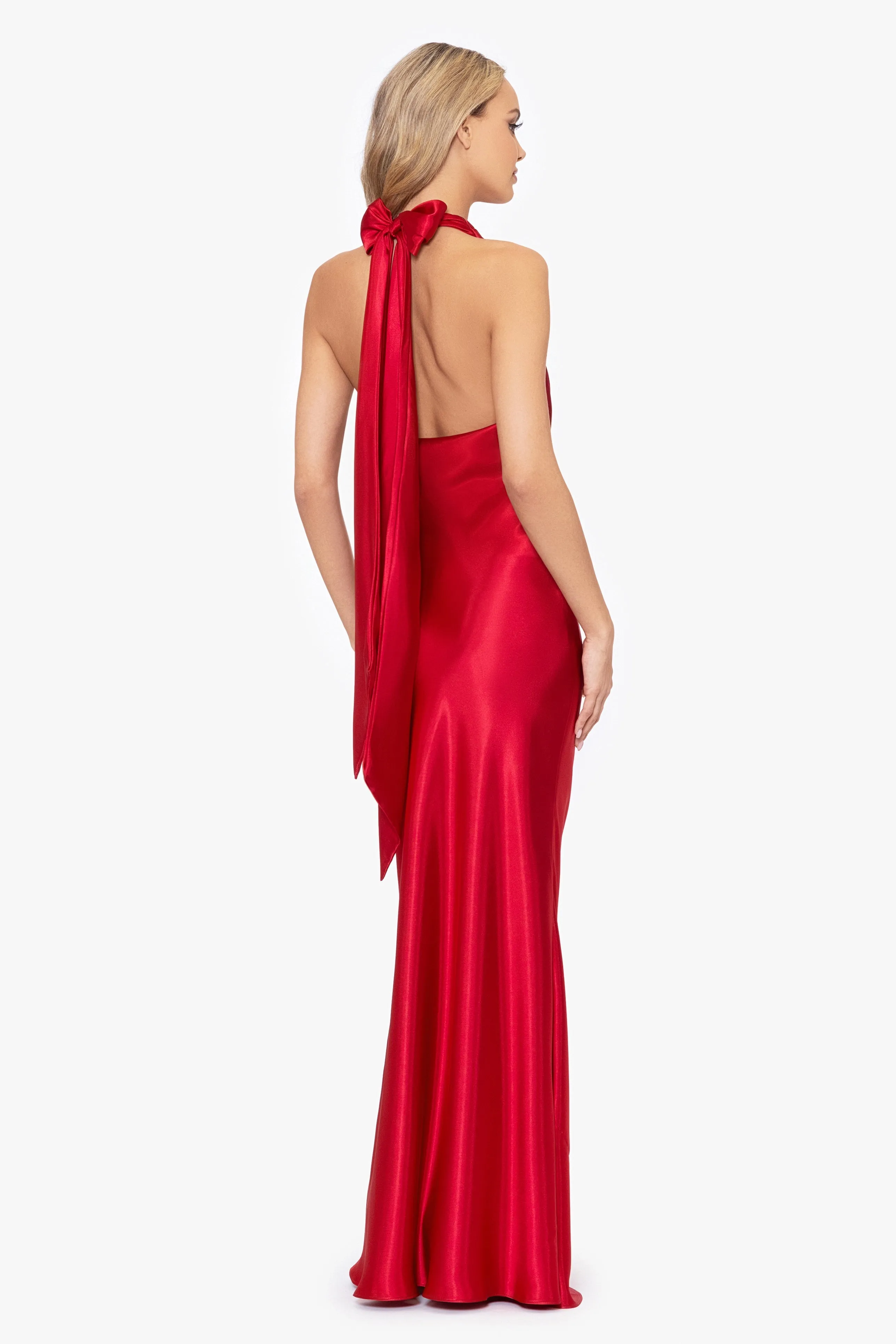 Shannon Halter Necktie Floor Length Dress