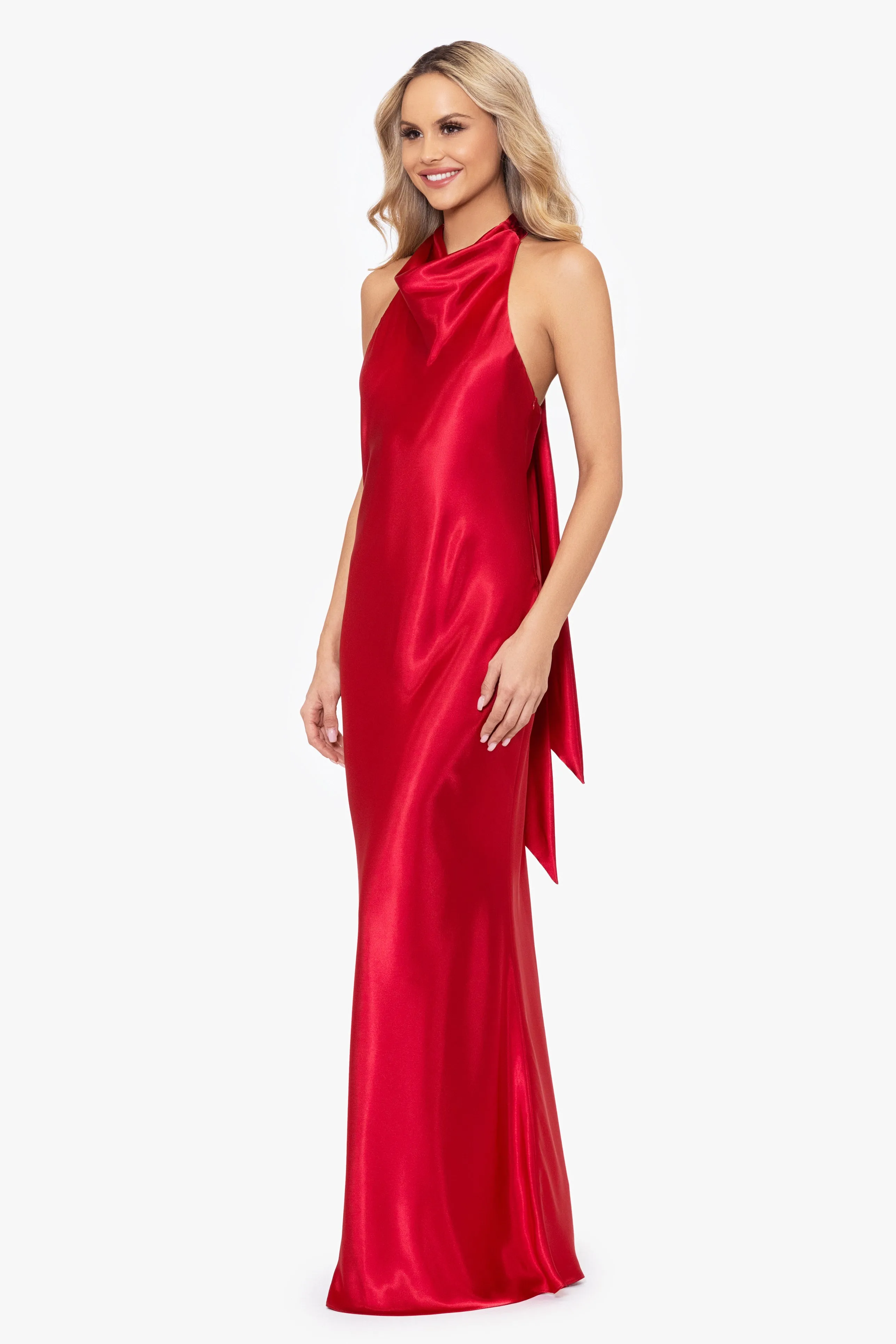 Shannon Halter Necktie Floor Length Dress