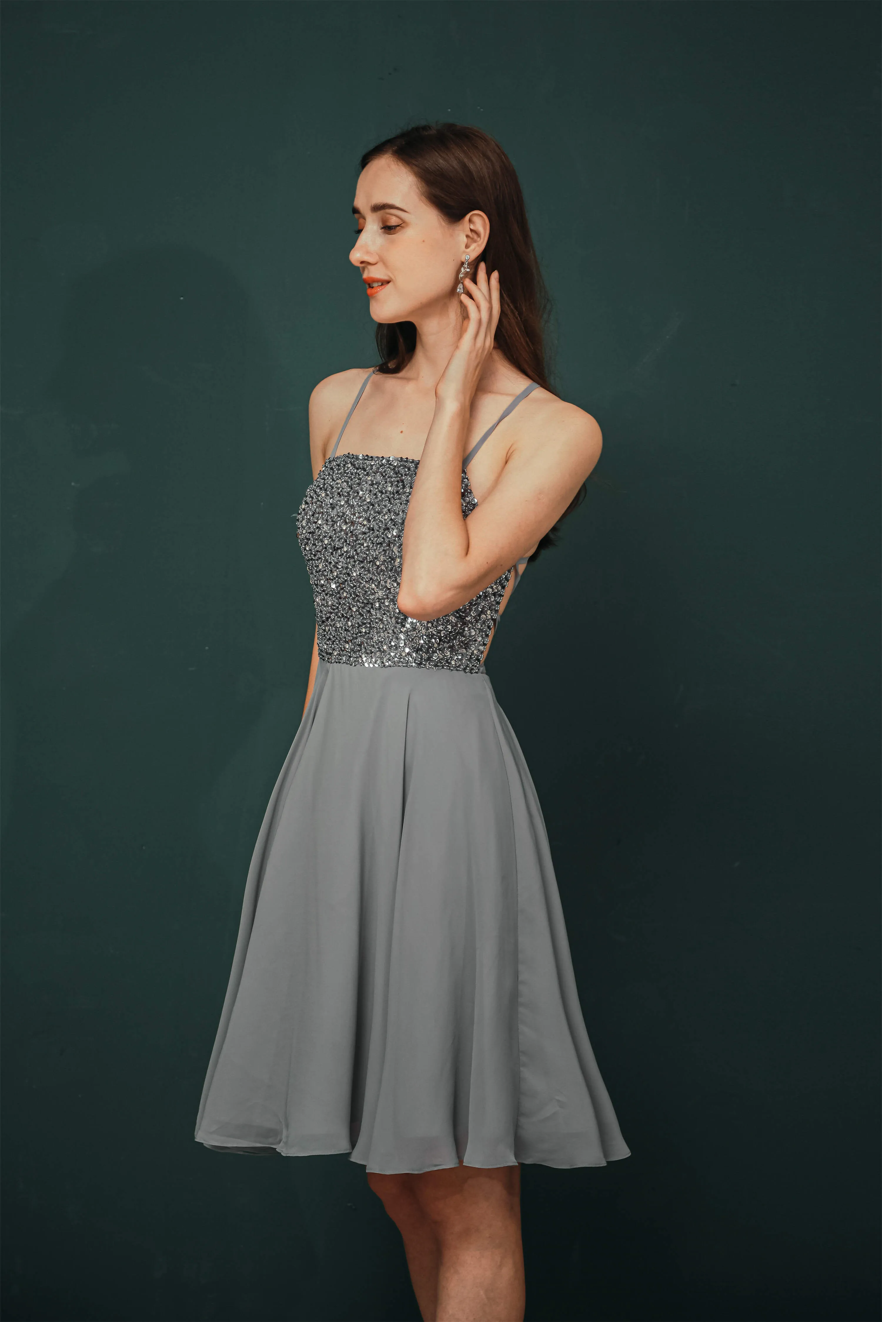 Short A-Line Strapless Beaded Chiffon Homecoming Dresses