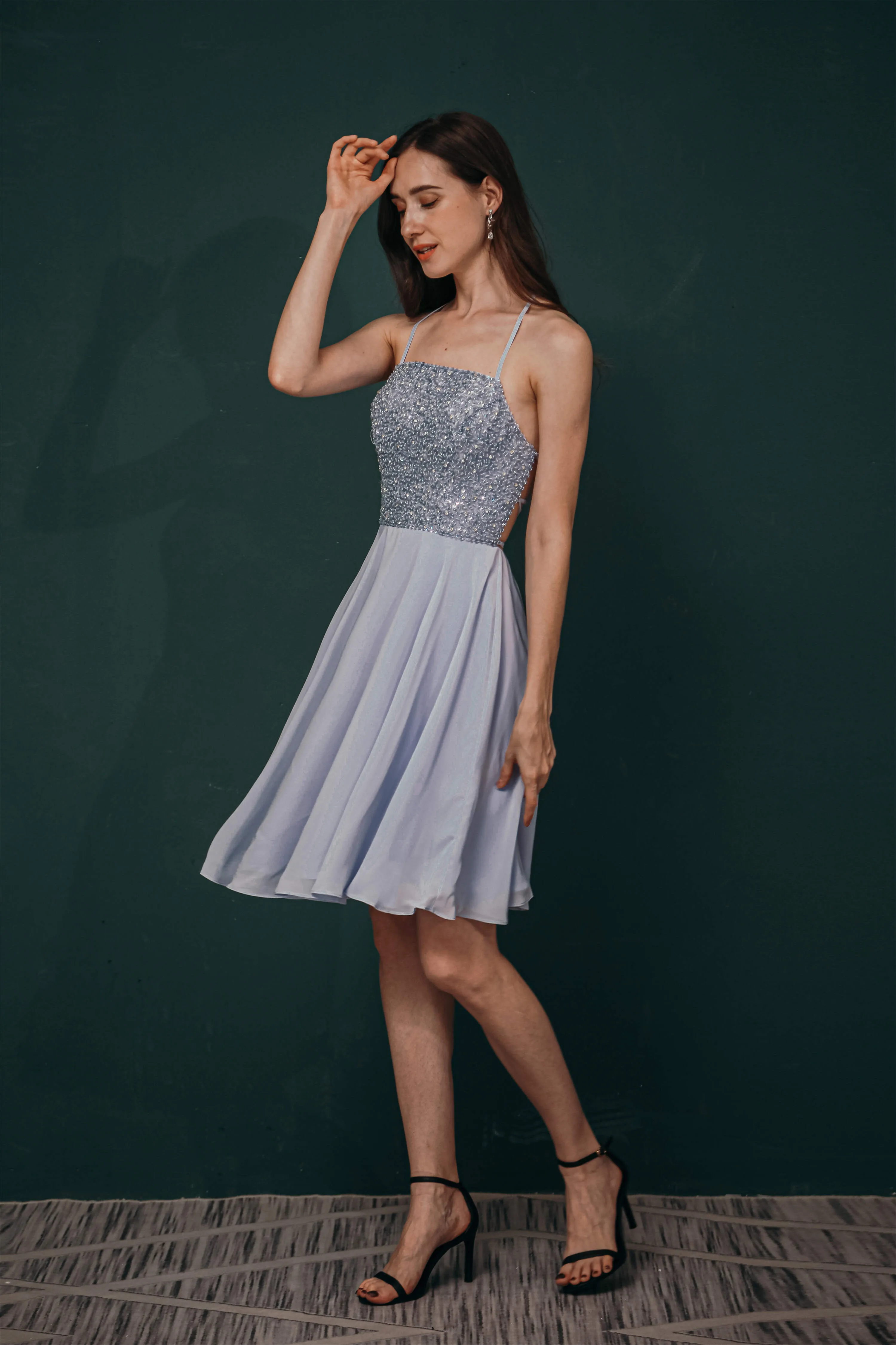 Short A-Line Strapless Beaded Chiffon Homecoming Dresses