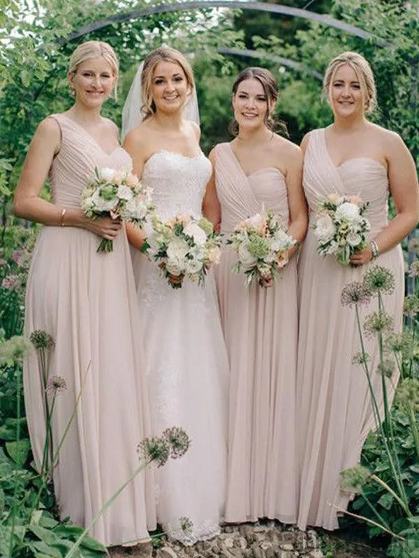 Simple  Floor-length One-shoulder sleeveless Chiffon Bridesmaid Dresses.DB10060