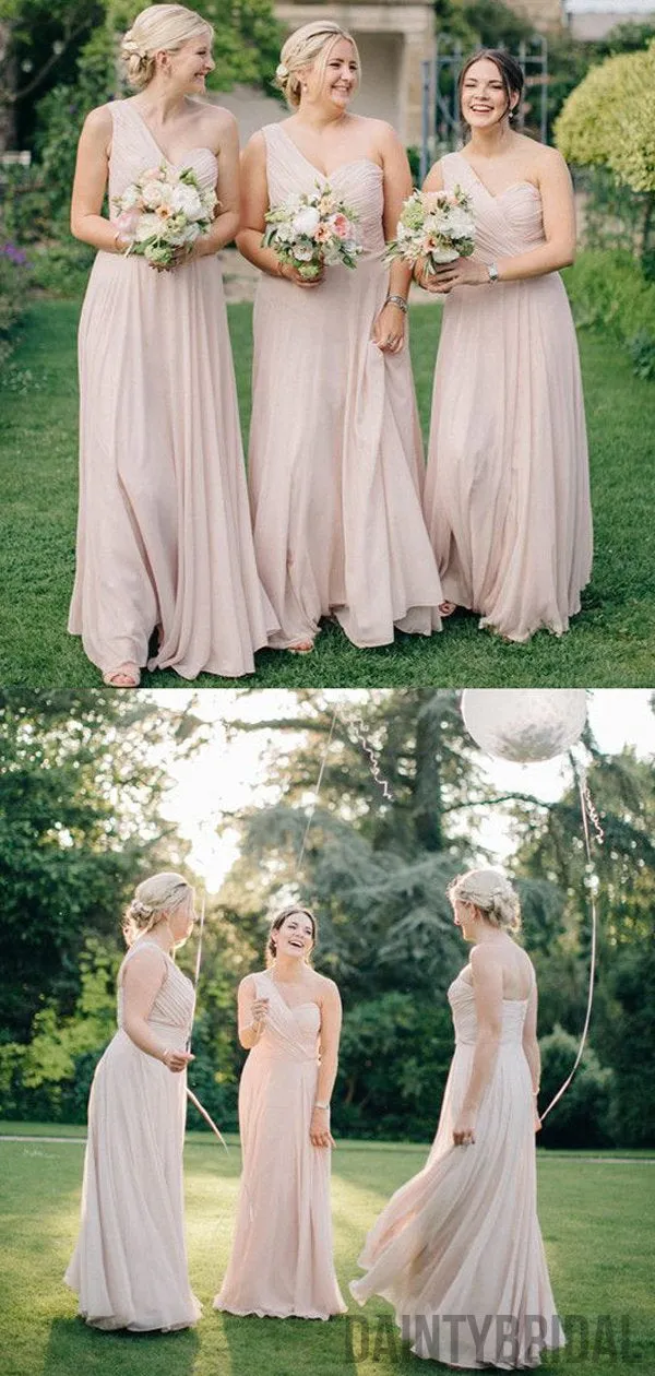 Simple  Floor-length One-shoulder sleeveless Chiffon Bridesmaid Dresses.DB10060