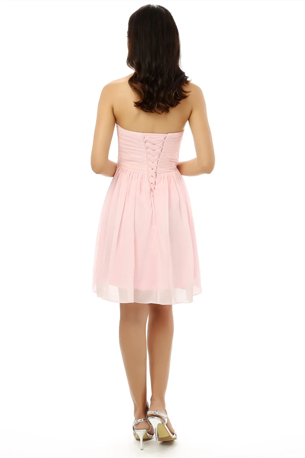 Simple Strapless Chiffon Sweetheart Short Pink Homecoming Dresses