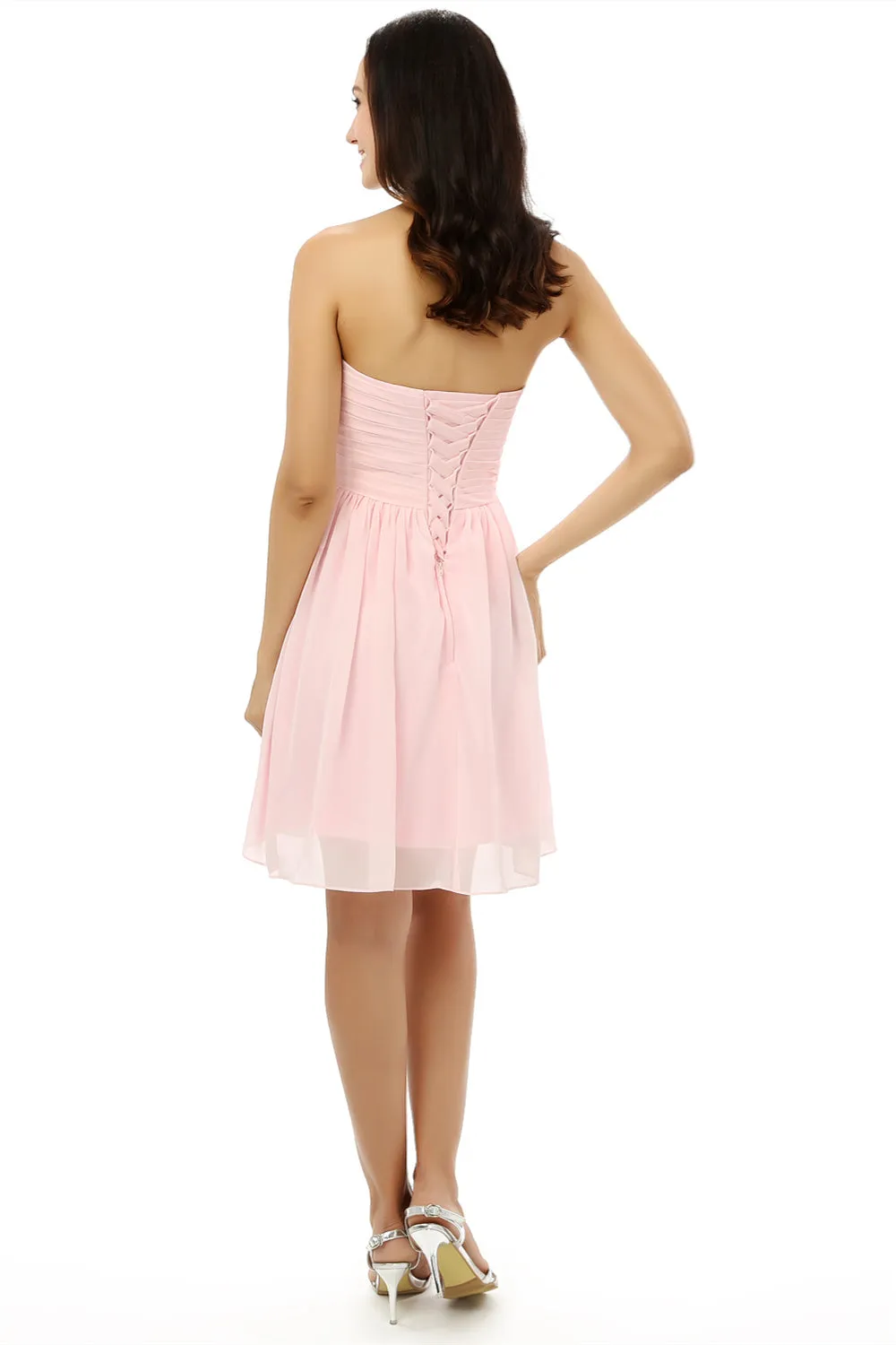 Simple Strapless Chiffon Sweetheart Short Pink Homecoming Dresses