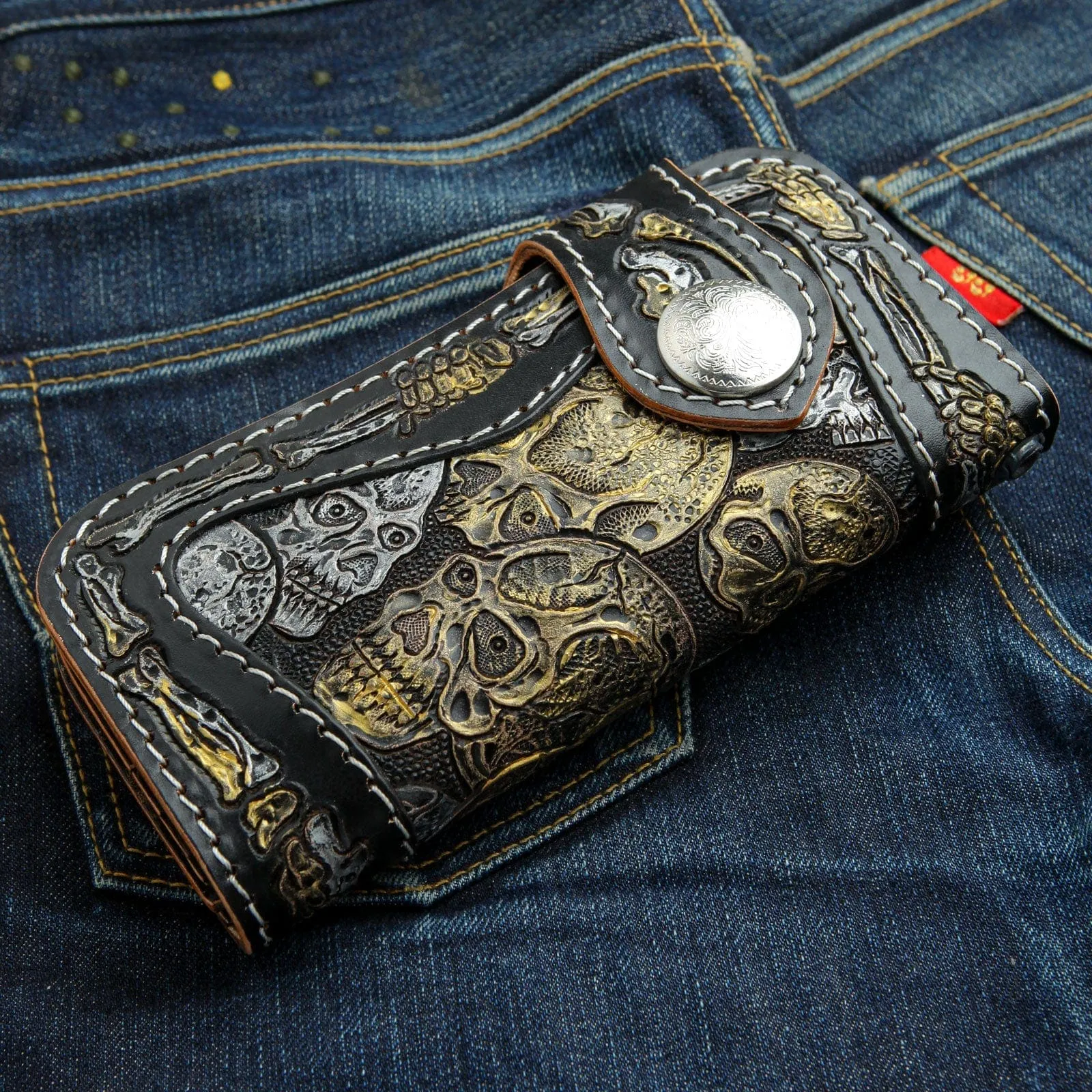 Skeleton Skull Genuine Leather Biker Wallet