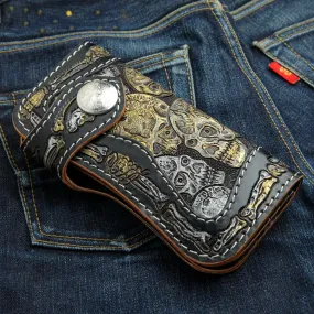 Skeleton Skull Genuine Leather Biker Wallet