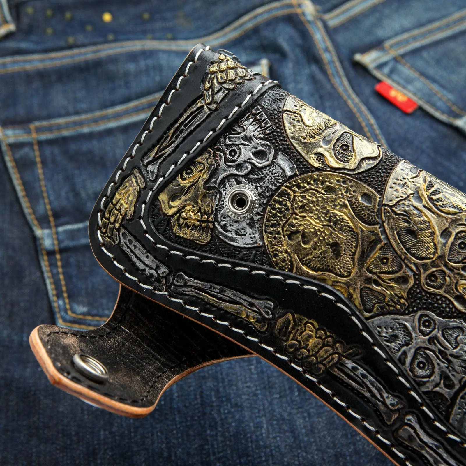 Skeleton Skull Genuine Leather Biker Wallet