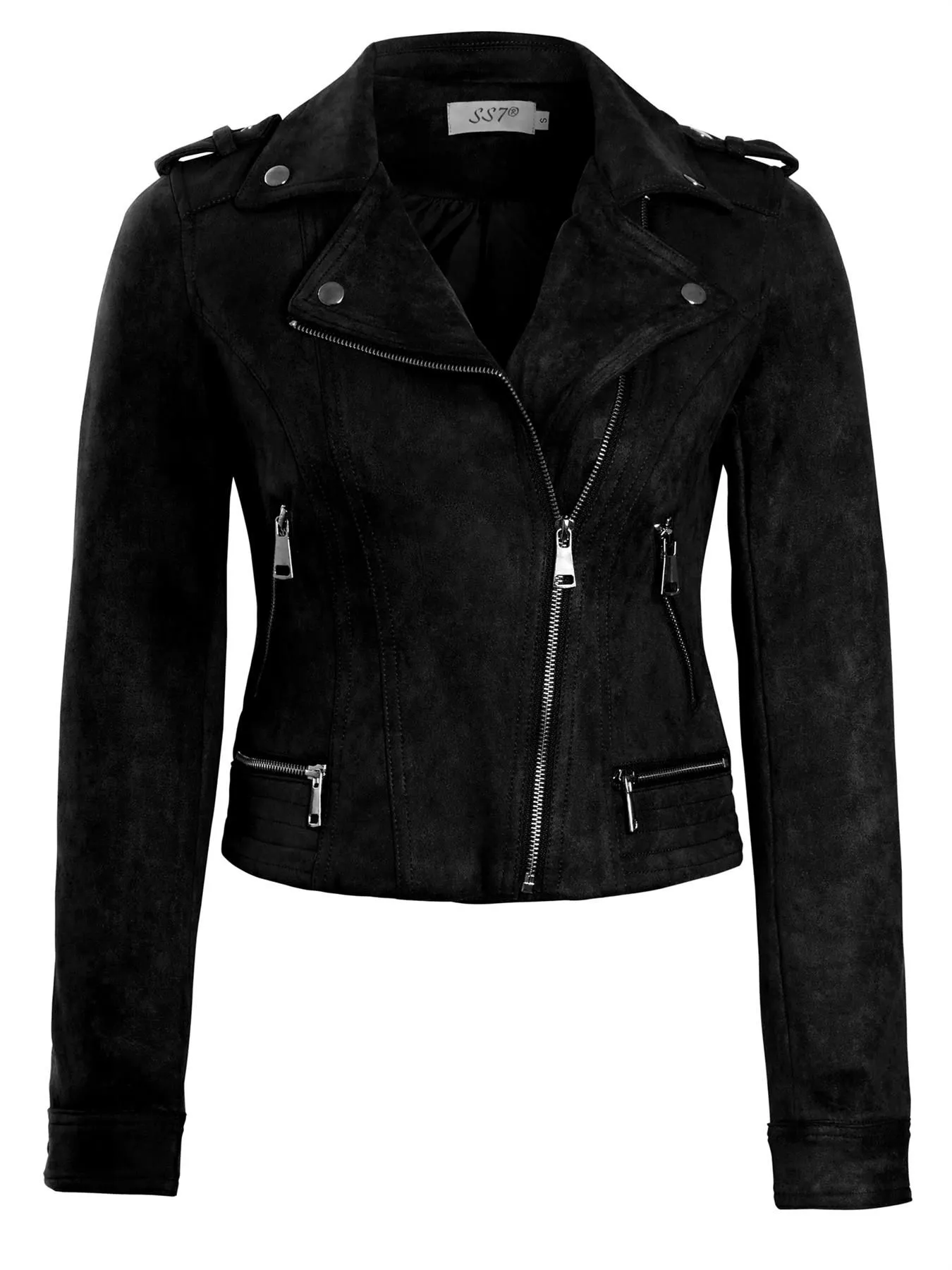 Slim Fit Premium Faux Suede Biker Jacket, Black, Tan, UK Sizes 8 to 14