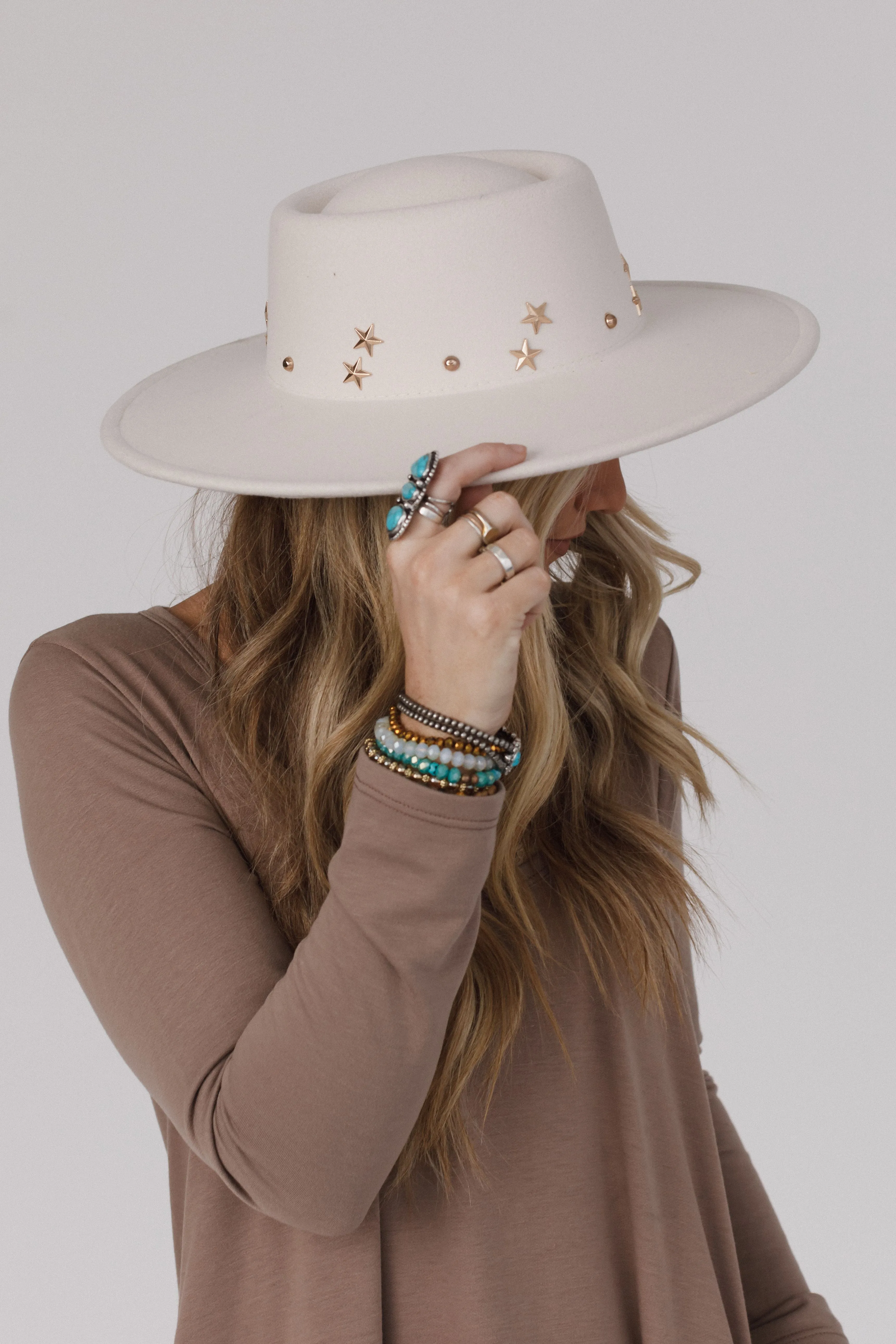 Starling Studded Fedora Hat - Ivory