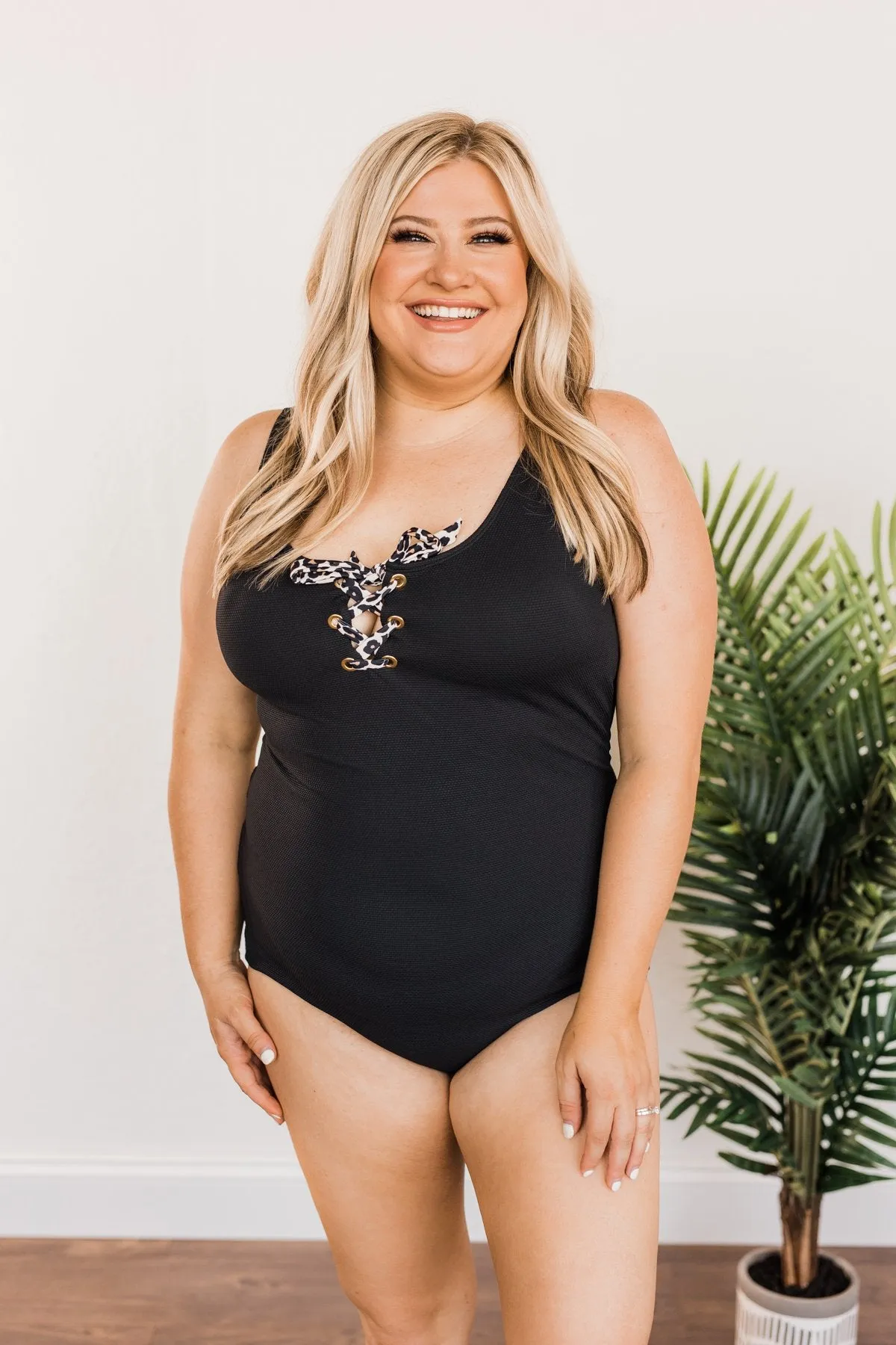 Summer Glow One Piece Swimsuit- Black & Leopard