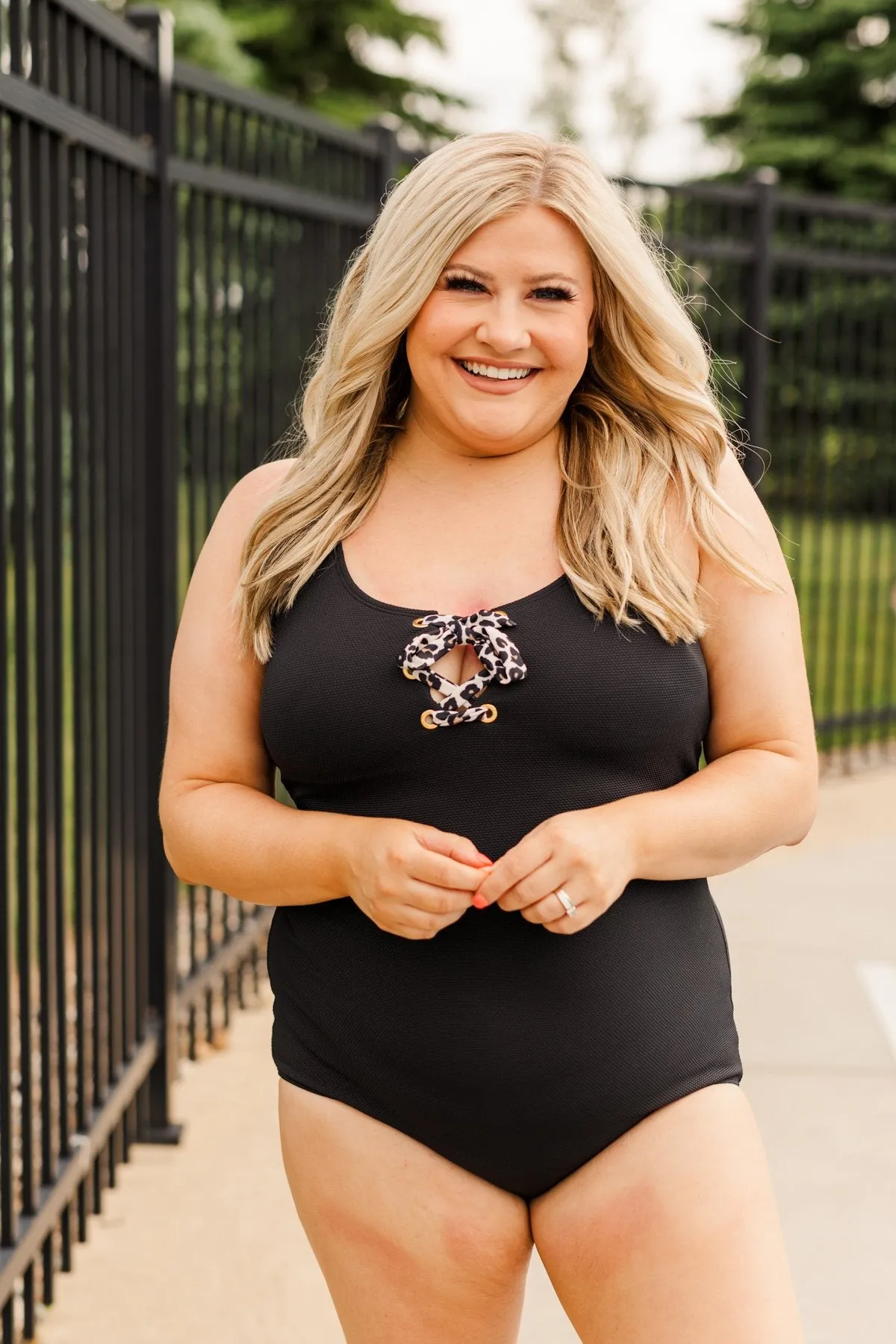 Summer Glow One Piece Swimsuit- Black & Leopard