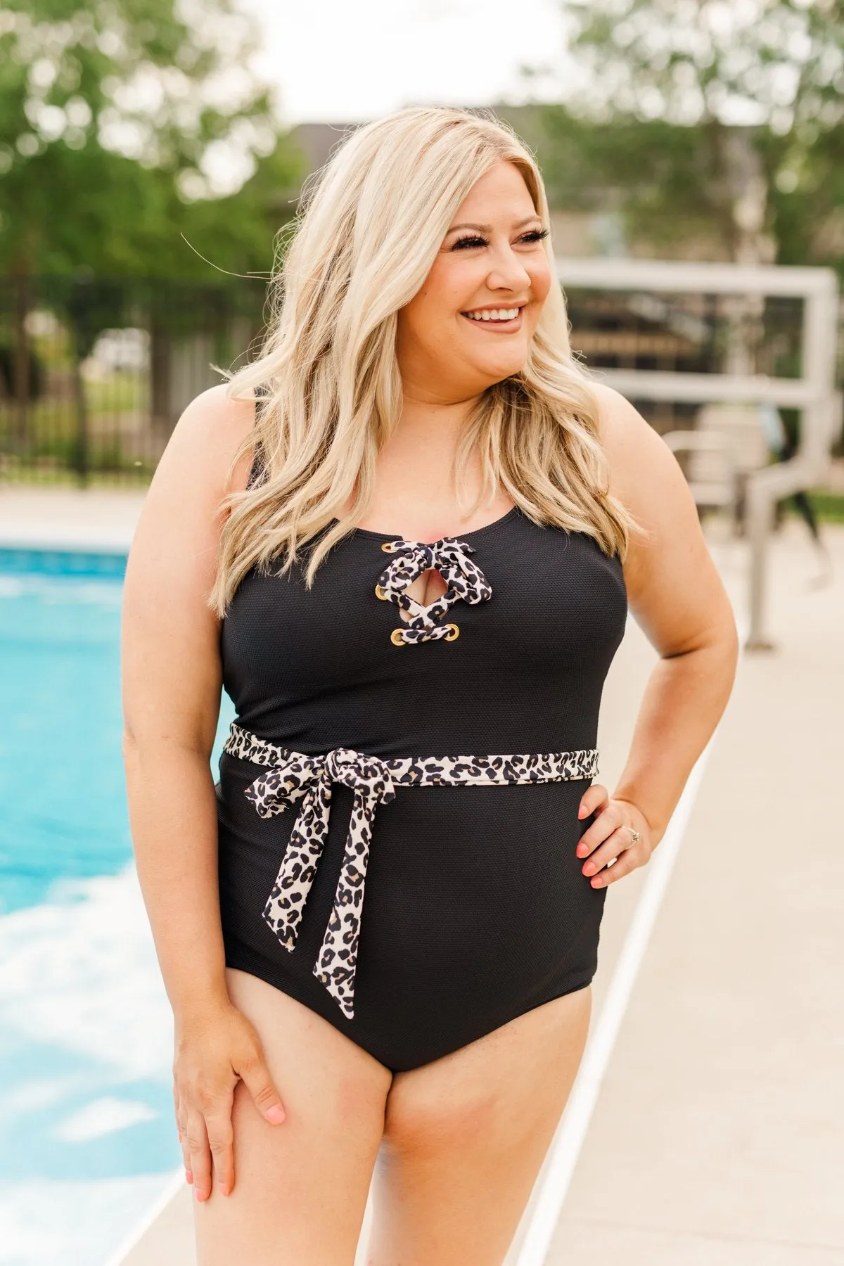 Summer Glow One Piece Swimsuit- Black & Leopard