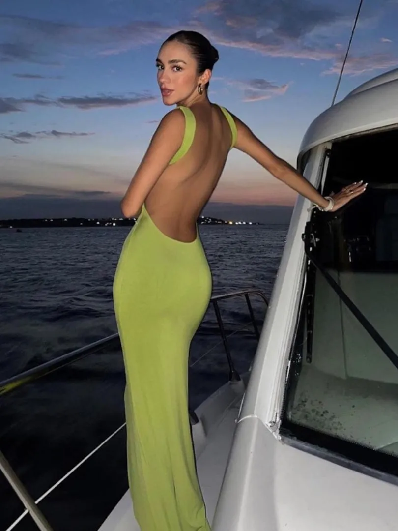 Summer Maxi Dresses Sexy Backless 2023 Evening Prom Draped Maxi Dress for Women