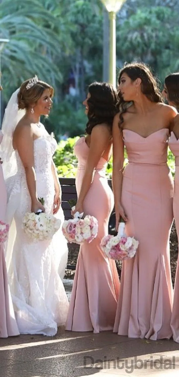 Sweetheart Satin Mermaid Floor Length Bridesmaid Dresses.DB10186