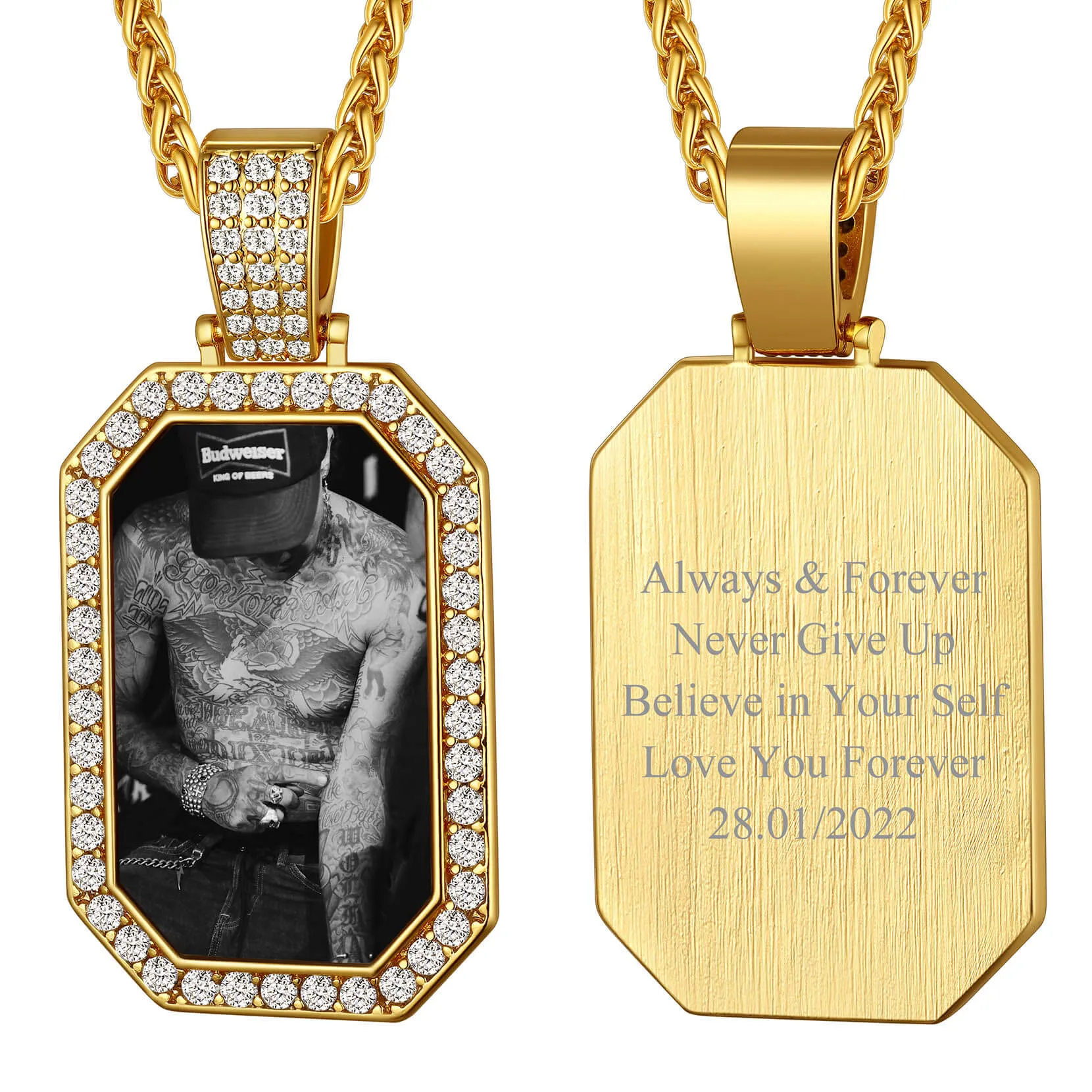 U7 Jewelry Photo Necklace Picture Pendant for Men Women Personalized Custom Memory Necklaces