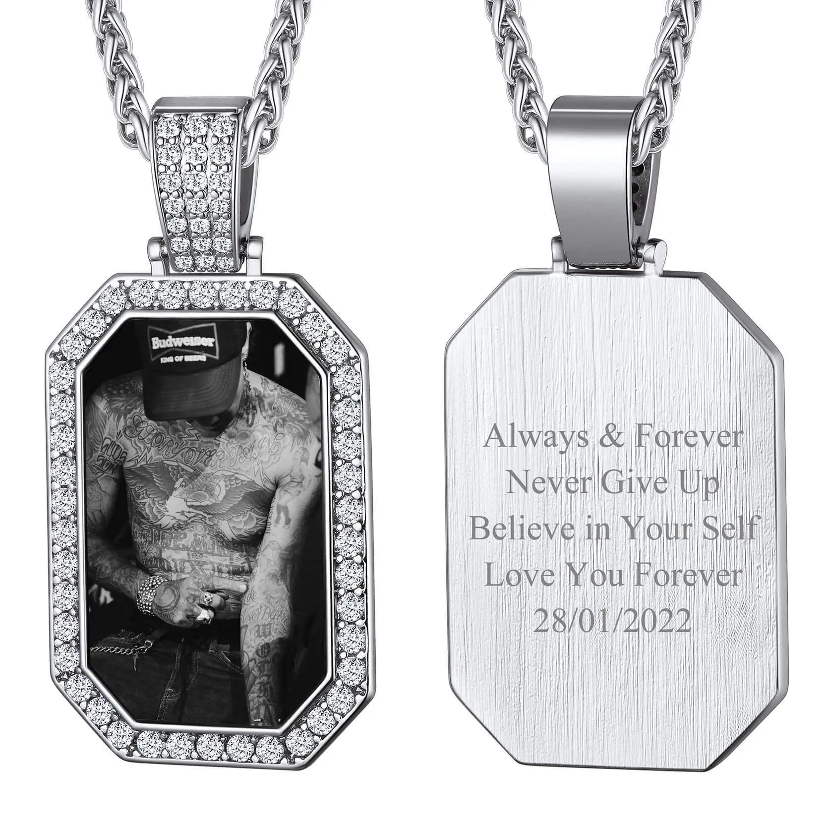 U7 Jewelry Photo Necklace Picture Pendant for Men Women Personalized Custom Memory Necklaces