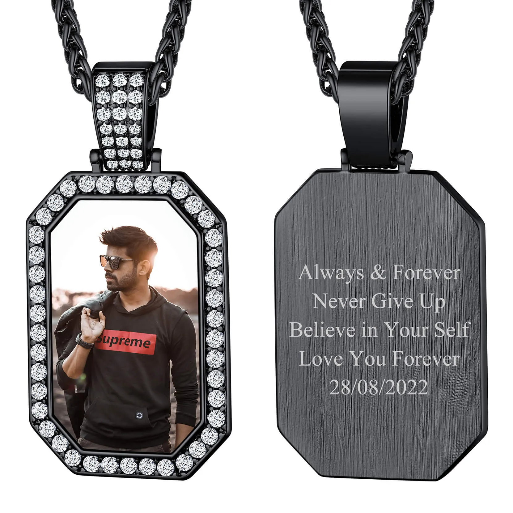 U7 Jewelry Photo Necklace Picture Pendant for Men Women Personalized Custom Memory Necklaces