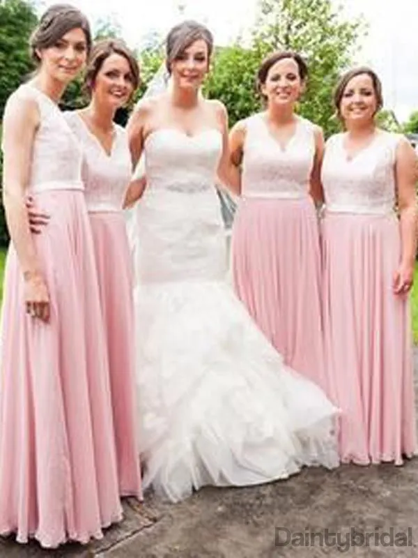 V-neck A-line Chiffon Long Floor Length Bridesmaid Dresses.DB10326