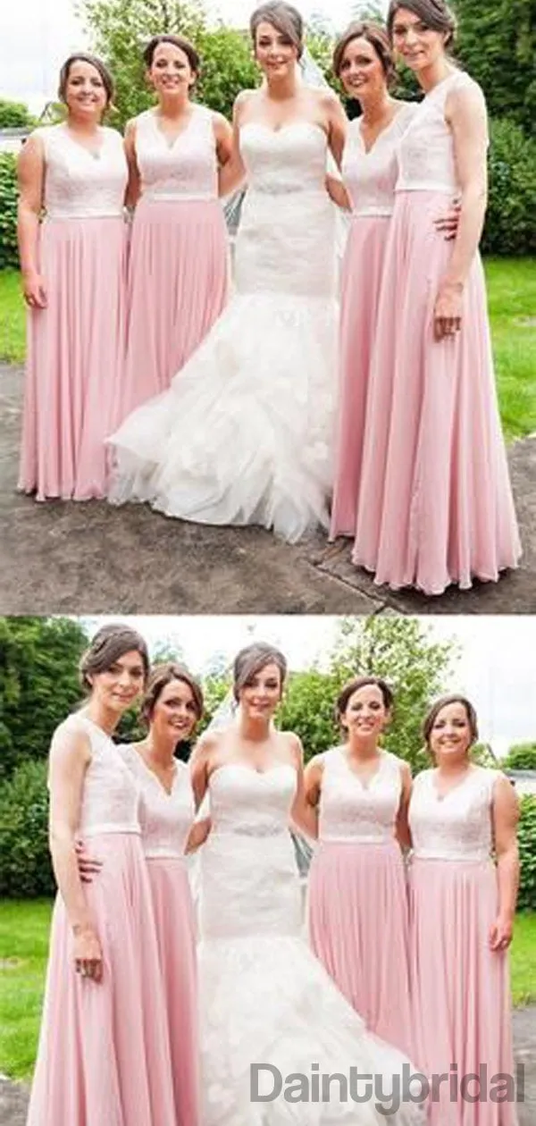 V-neck A-line Chiffon Long Floor Length Bridesmaid Dresses.DB10326