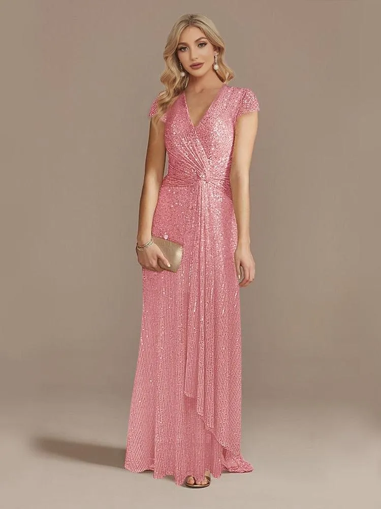 V-Neck Sequin Party Maxi Dress Long Prom Cocktail Dress