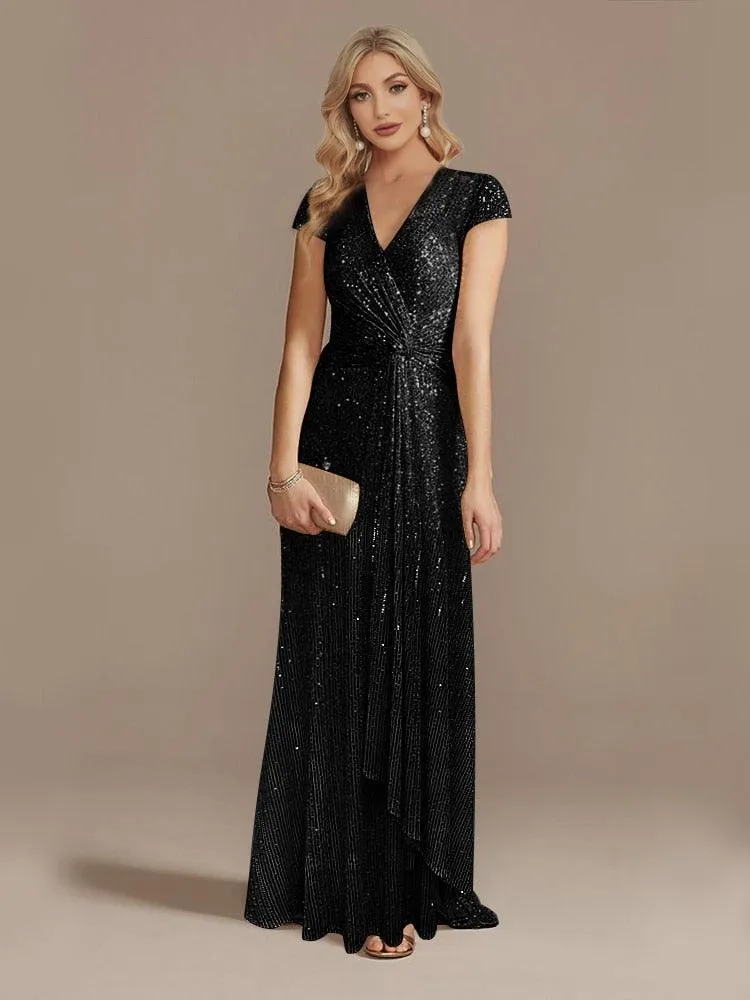 V-Neck Sequin Party Maxi Dress Long Prom Cocktail Dress