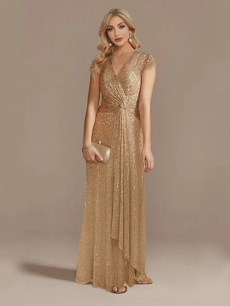 V-Neck Sequin Party Maxi Dress Long Prom Cocktail Dress