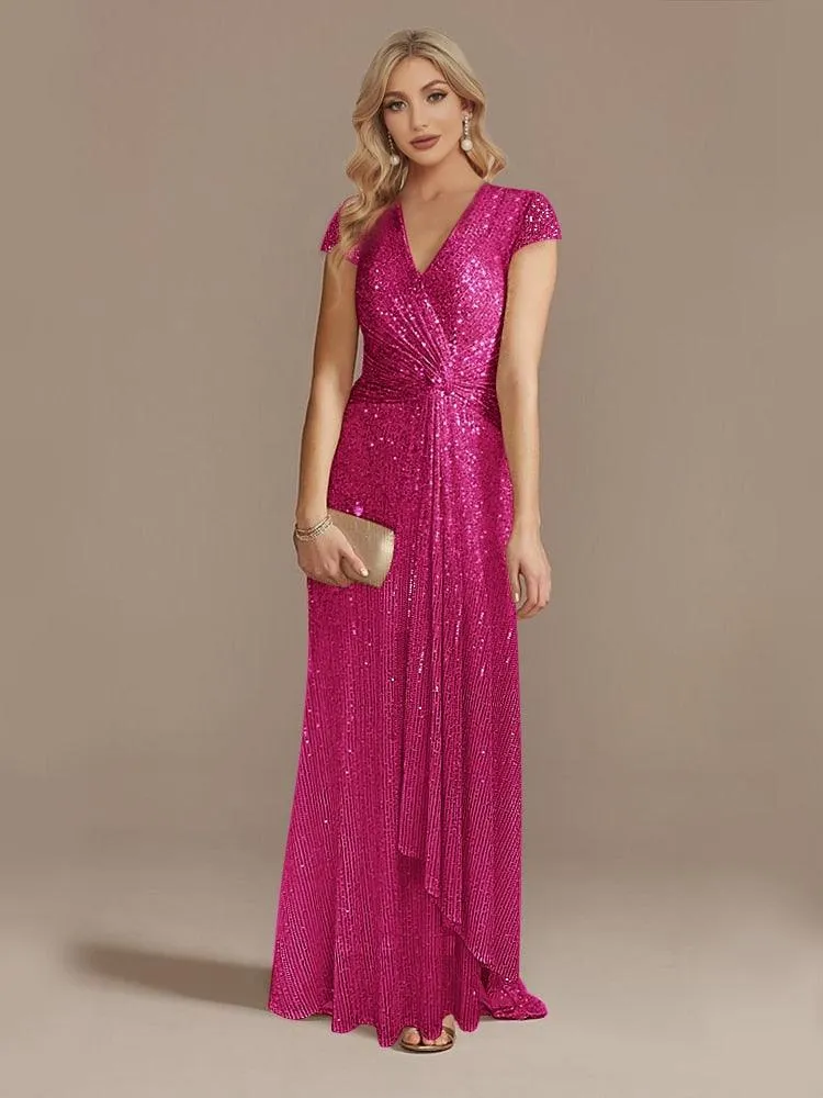 V-Neck Sequin Party Maxi Dress Long Prom Cocktail Dress