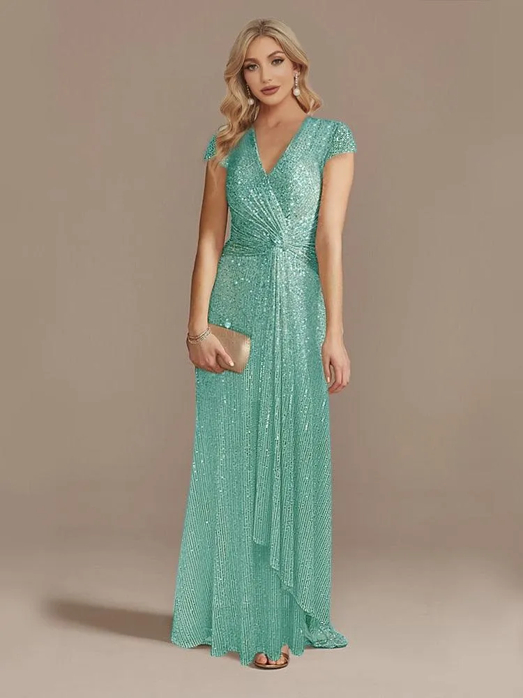 V-Neck Sequin Party Maxi Dress Long Prom Cocktail Dress