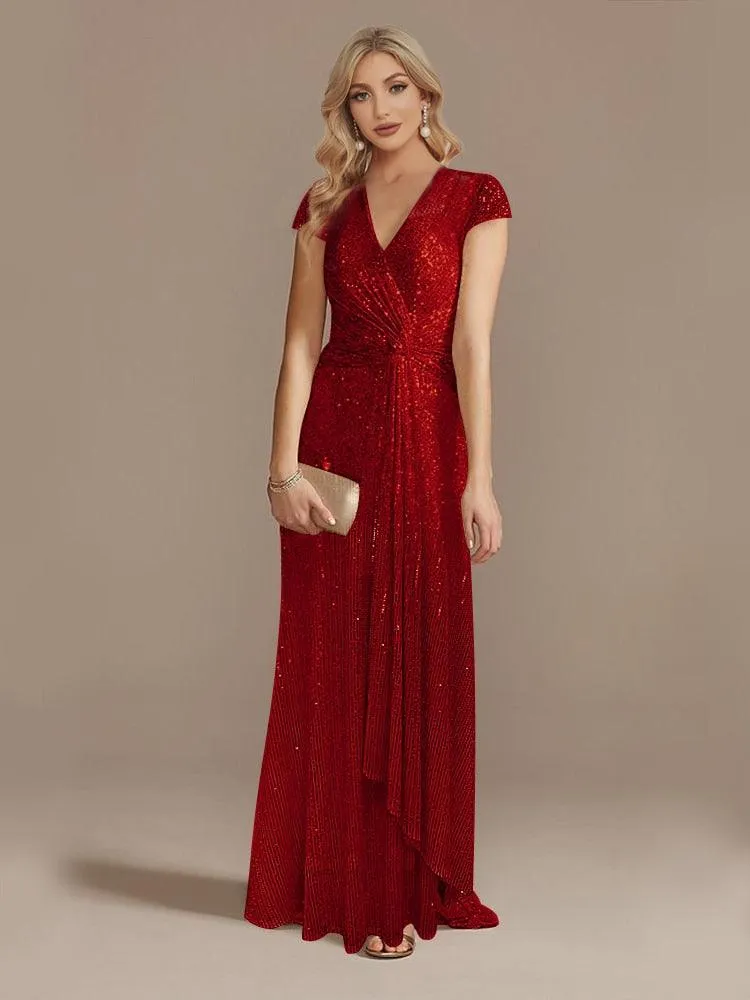 V-Neck Sequin Party Maxi Dress Long Prom Cocktail Dress