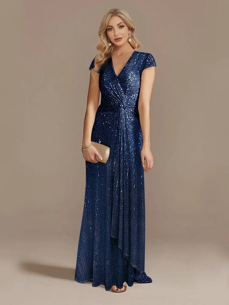 V-Neck Sequin Party Maxi Dress Long Prom Cocktail Dress