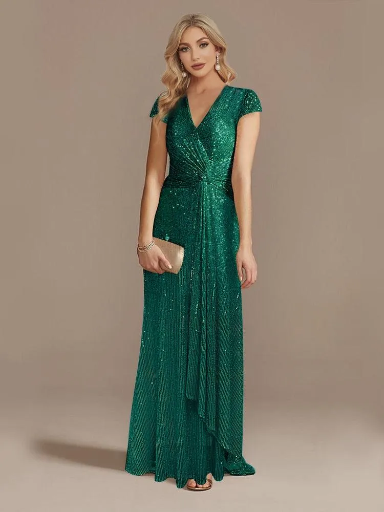 V-Neck Sequin Party Maxi Dress Long Prom Cocktail Dress