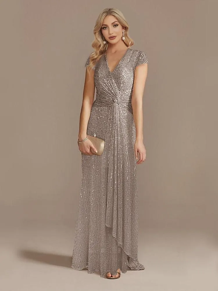 V-Neck Sequin Party Maxi Dress Long Prom Cocktail Dress